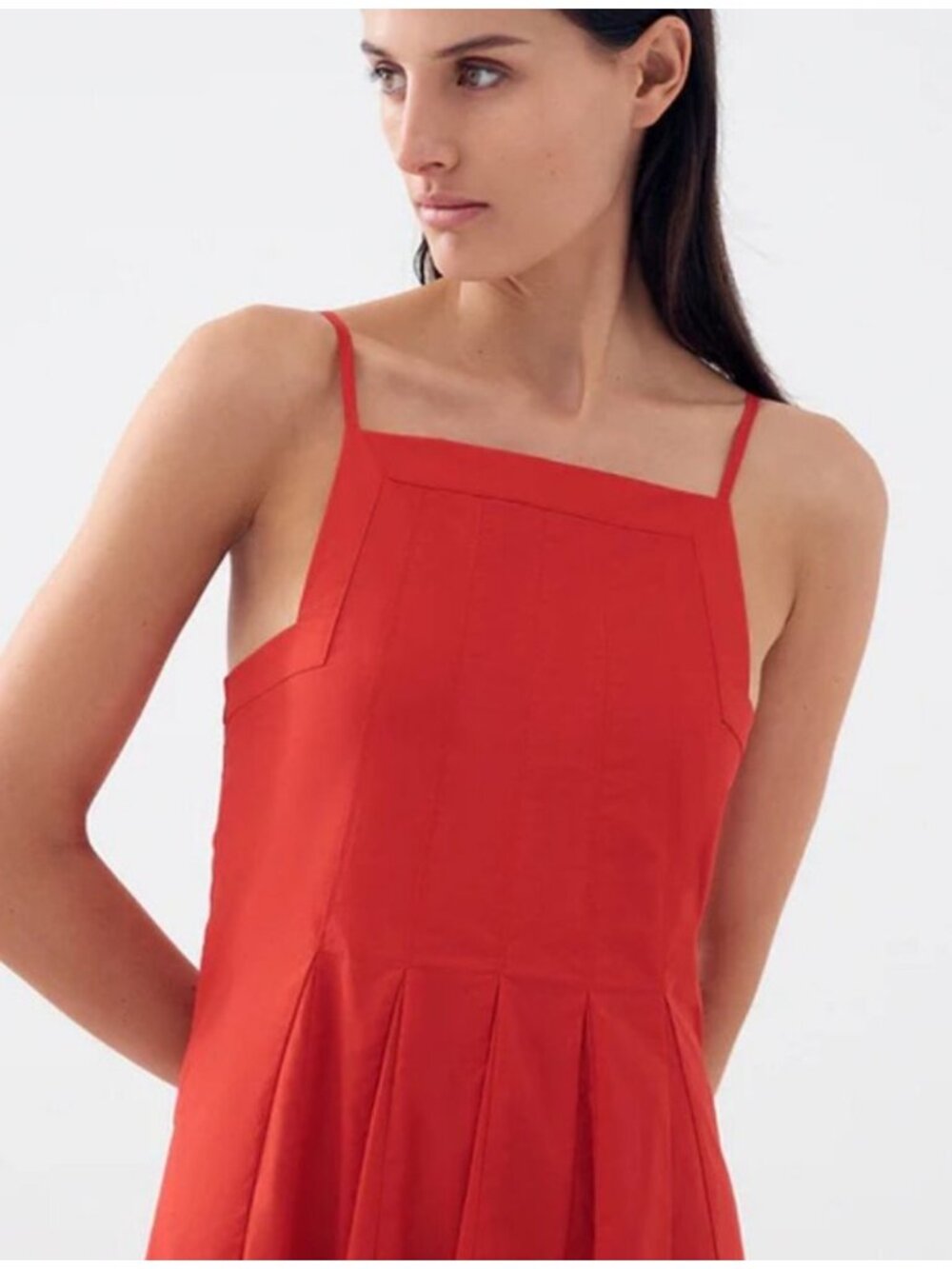 Bird & Knoll Munroe Godet-Skirt Cotton Poplin Maxi Dress in Red - Picture 2 of 11